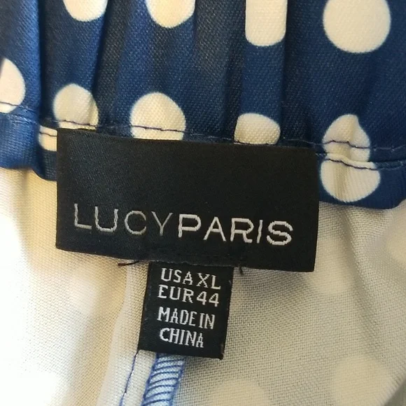 Lucy Paris Womens Wide Leg Blue White Polka Dot Pants Size Extra Large - Picture 11 of 13